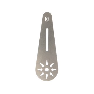 Medium teardrop-shaped rigid metal potters rib by BuschKraft, showing a smooth, curved metal tool for shaping clay.