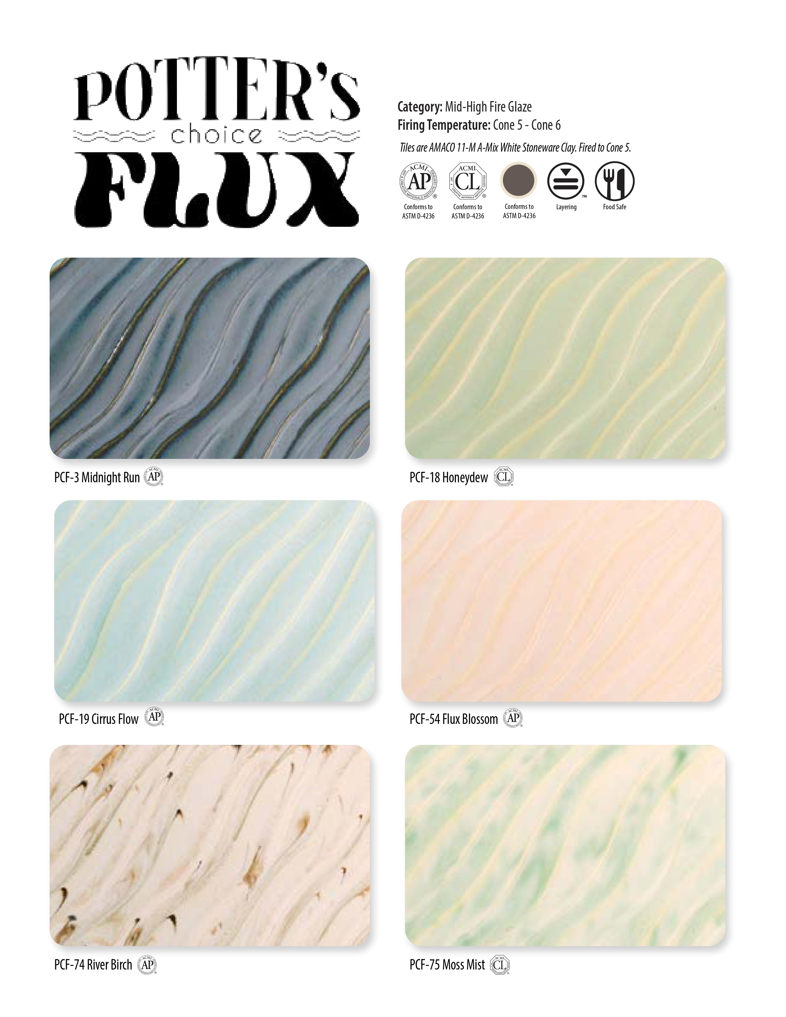 Amaco PCF Potter's Choice Flux Glazes