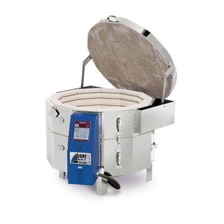 White Cone Art BX2818D round ceramic kiln for pottery, featuring a sturdy exterior and digital control panel.