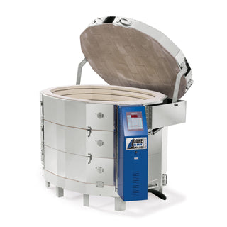 White Cone Art BX4227D oval ceramics kiln for pottery, with control panel and heating elements visible.