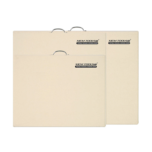 Three different sized canvas covered boards with carrying handle